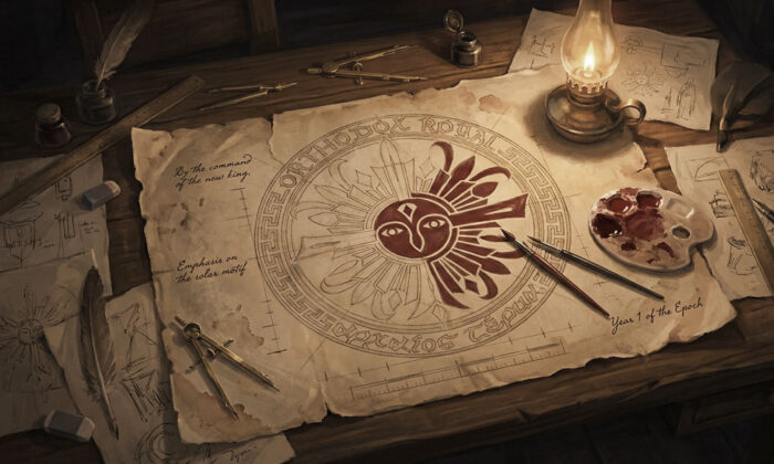 紋章作成中の光景